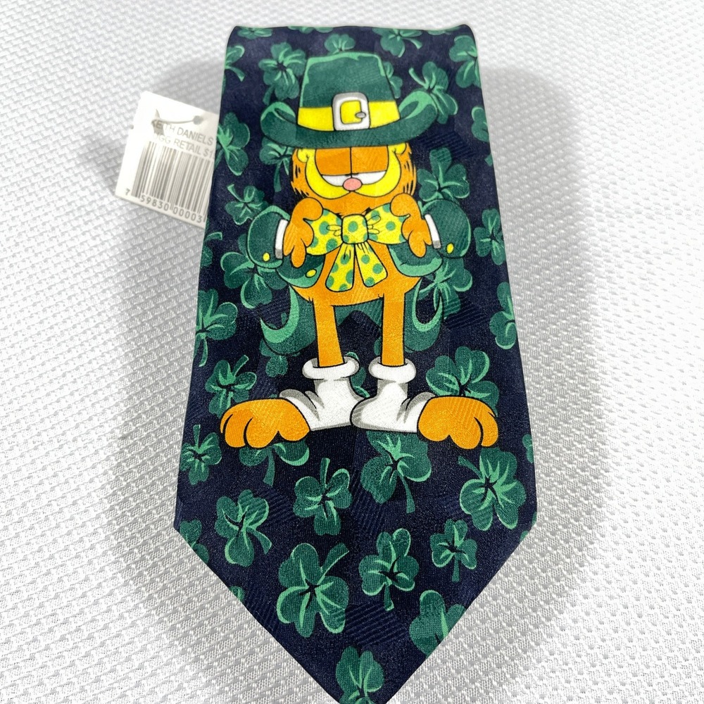 NWT Garfield St Patricks Day Leprechaun Tie Keith Daniels Navy Shamrock Clover